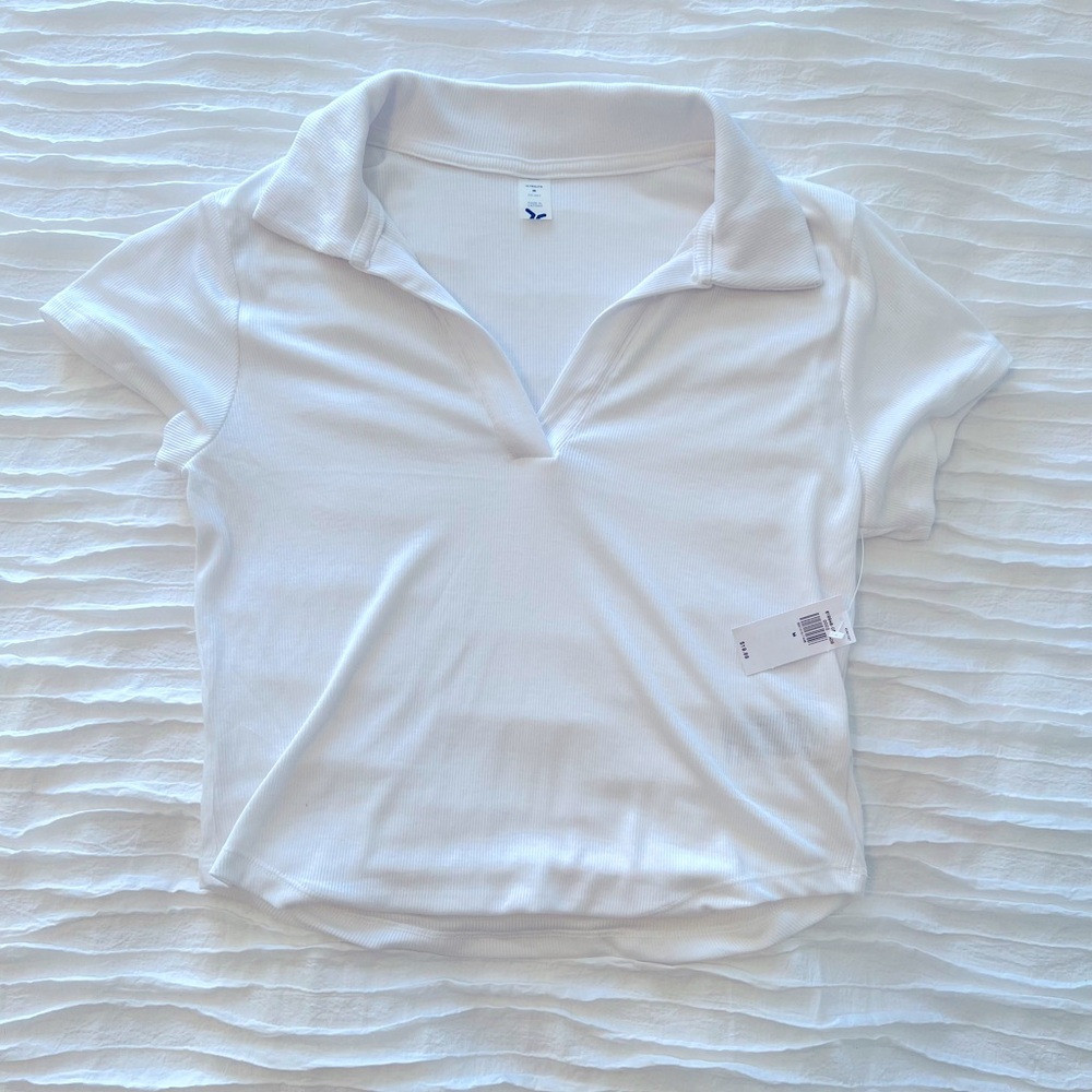 White polo tee, size medium, not cropped